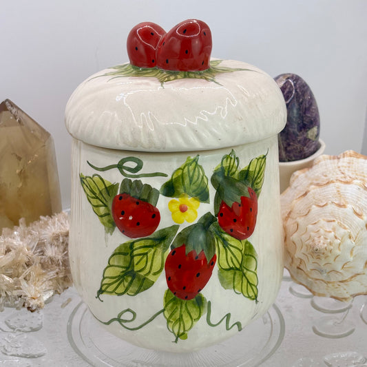 Handpainted Strawberry Mushroom Cookie Jar