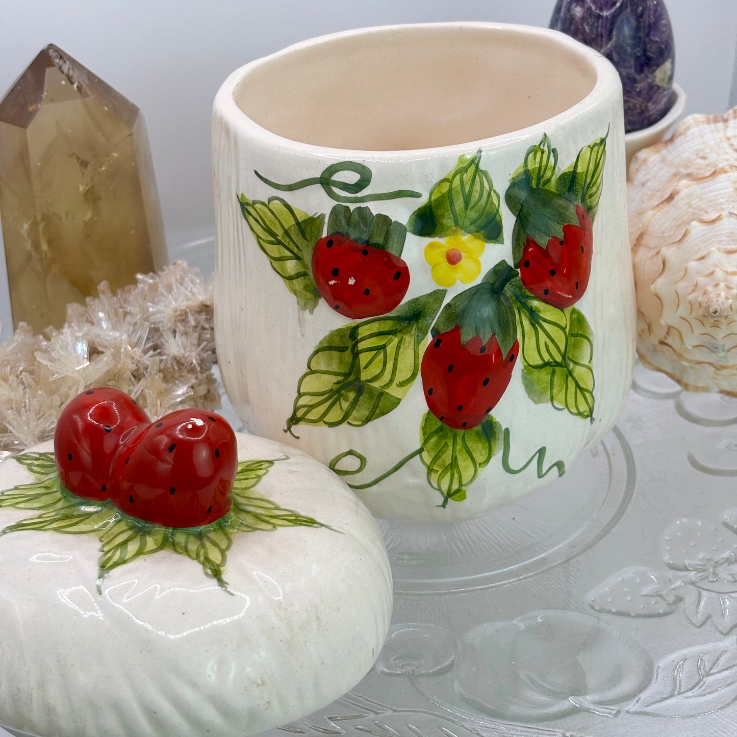 Handpainted Strawberry Mushroom Cookie Jar