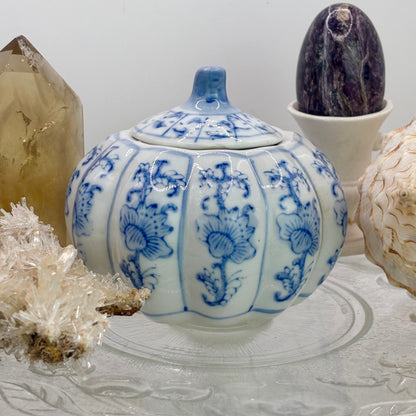 Blue & White Porcelain Pumpkin Ginger Jar