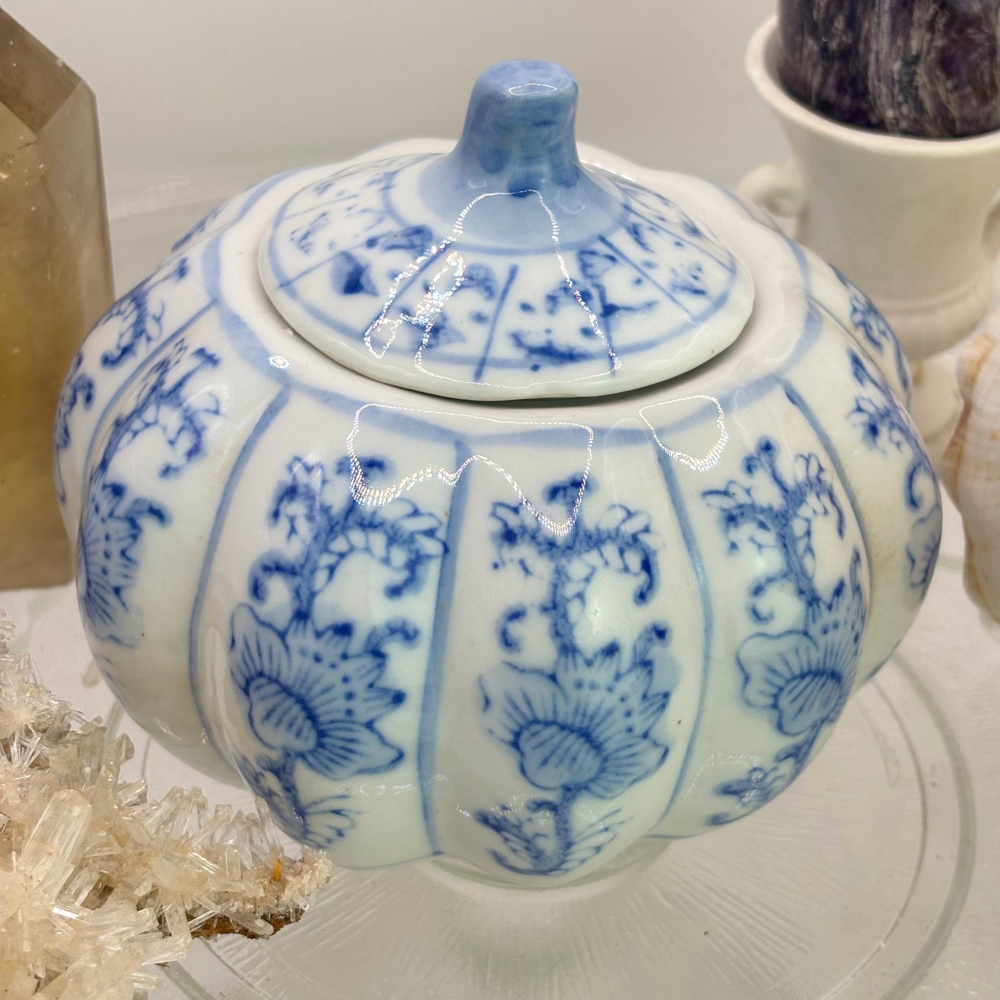 Blue & White Porcelain Pumpkin Ginger Jar