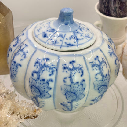Blue & White Porcelain Pumpkin Ginger Jar