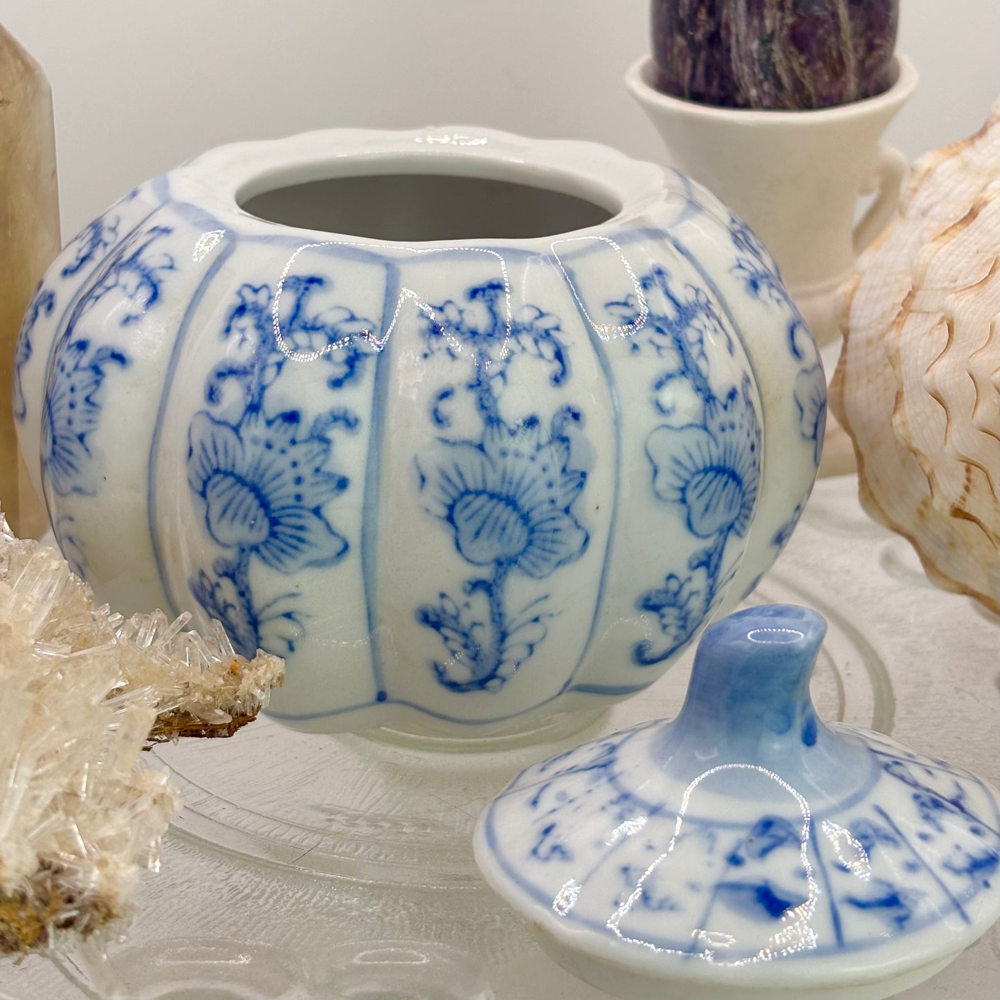 Blue & White Porcelain Pumpkin Ginger Jar