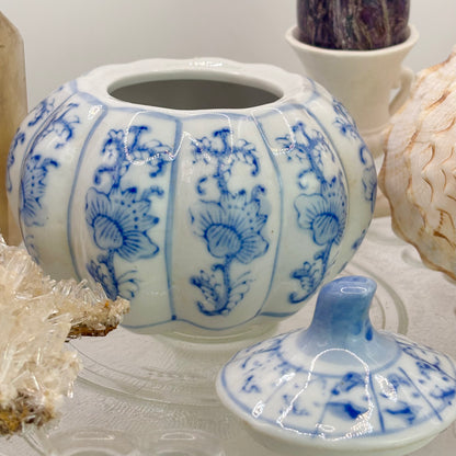 Blue & White Porcelain Pumpkin Ginger Jar