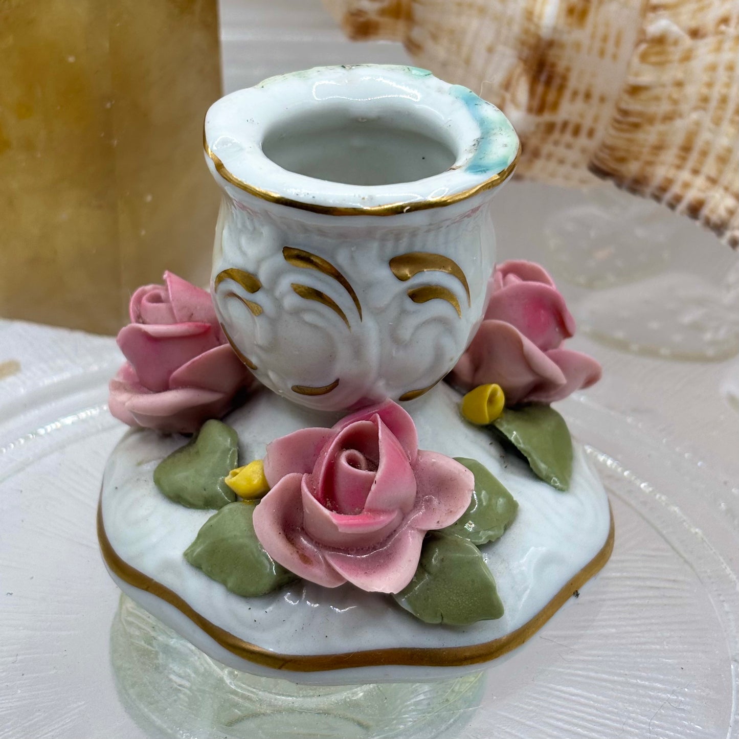 Pink Flower Candlestick Holder