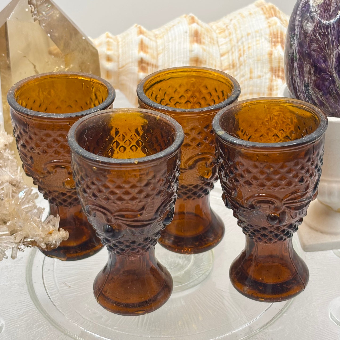 Vintage Amber Shot Glass Set of 4