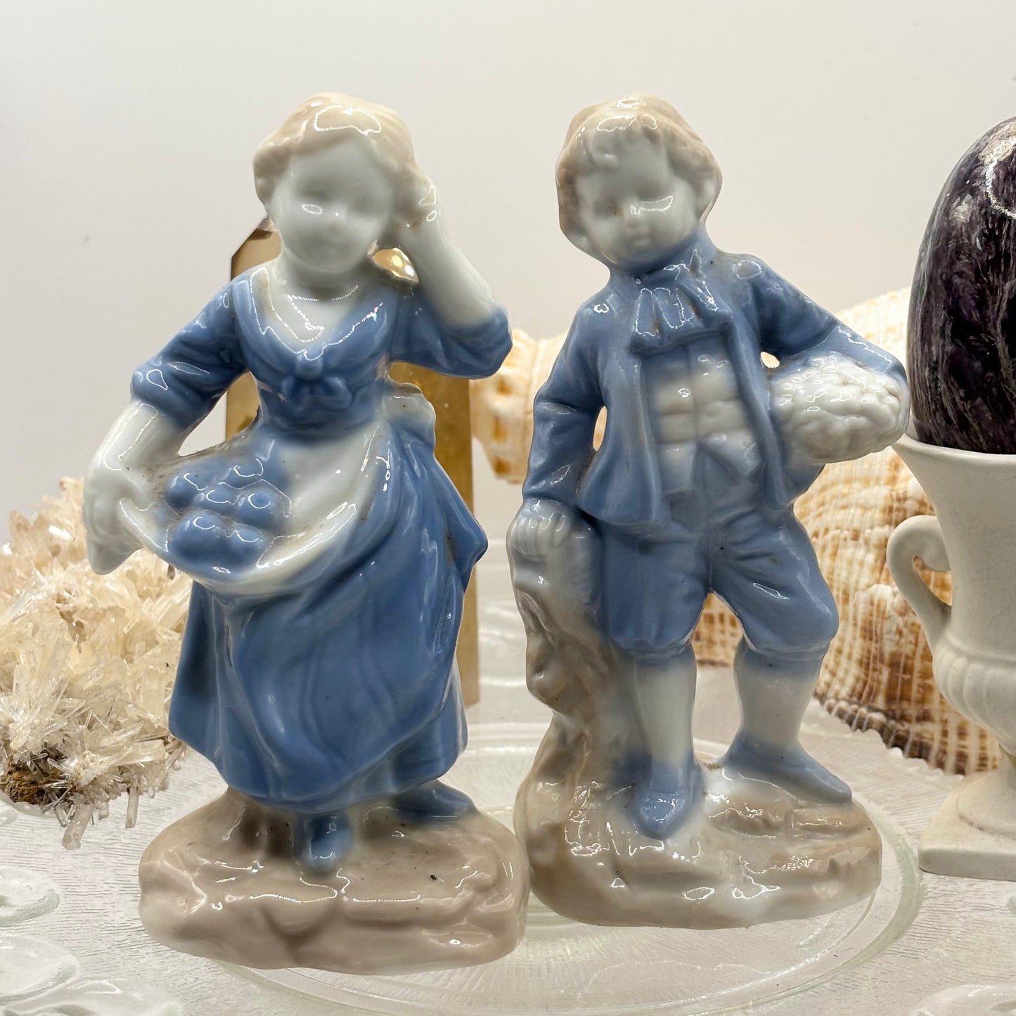 Porcelain Boy & Girl Blue Twin Figurines