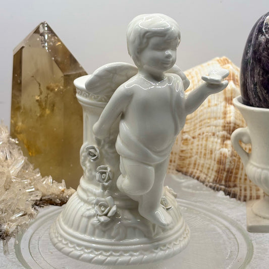 Porcelain Cherub Dinner Candle Holder