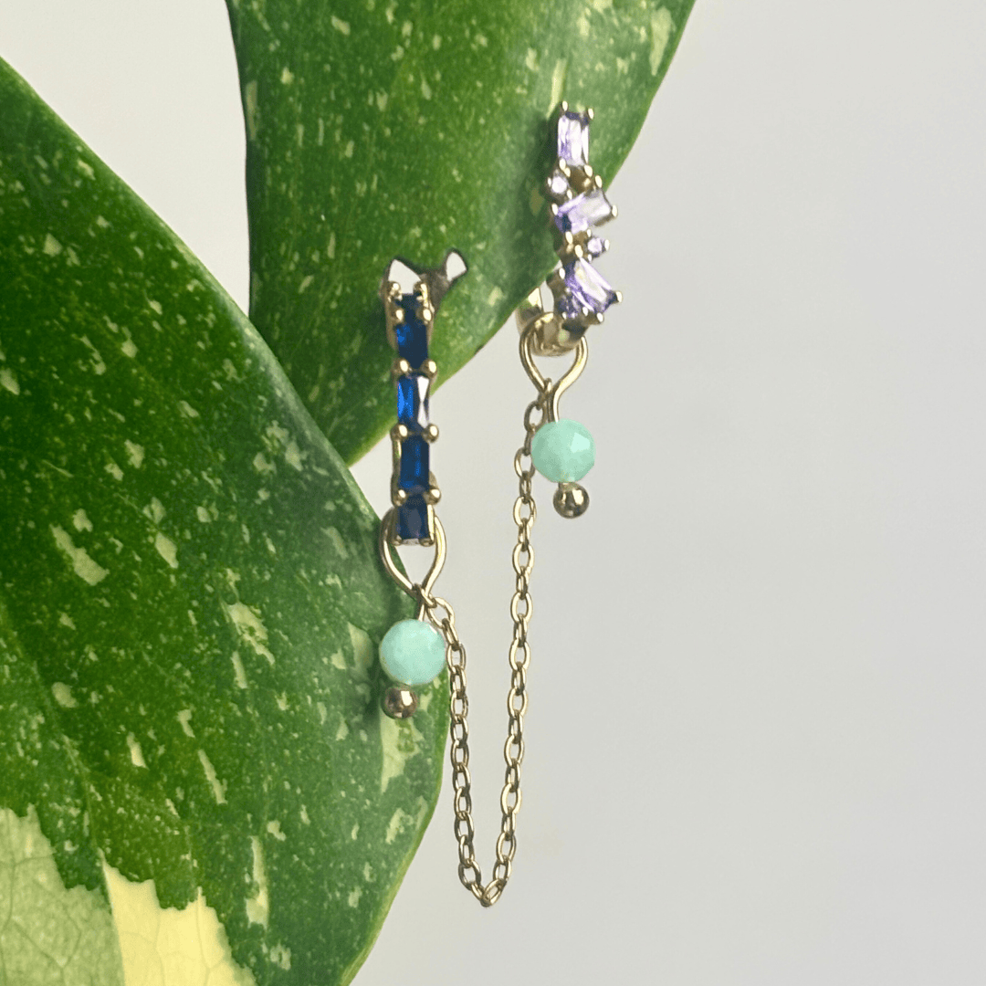 The Guide Crystals Gold | 1 PC Single Amazonite Aurora Chain Crystal Earring Charm