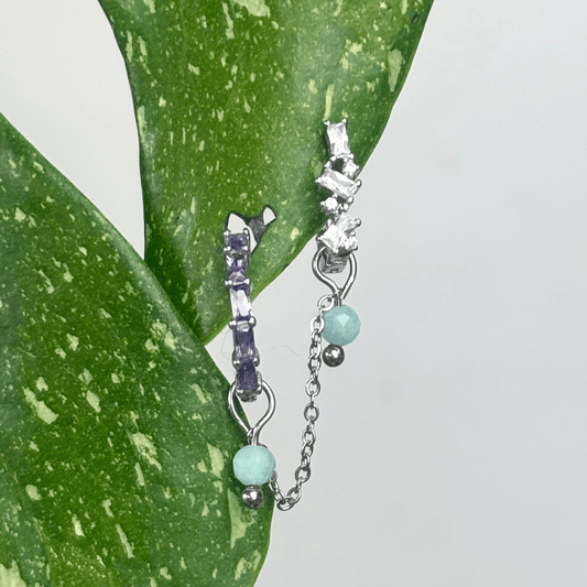 The Guide Crystals Silver | 1 PC Single Amazonite Aurora Chain Crystal Earring Charm