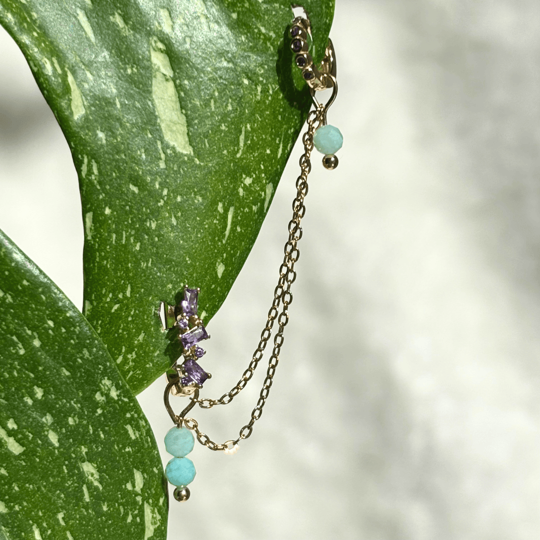 The Guide Crystals Gold | 1 PC Single Amazonite Cordellia Chain Crystal Earring Charm