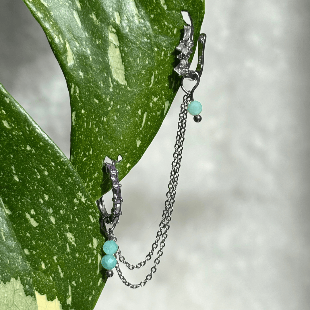 The Guide Crystals Silver | 1 PC Single Amazonite Cordellia Chain Crystal Earring Charm
