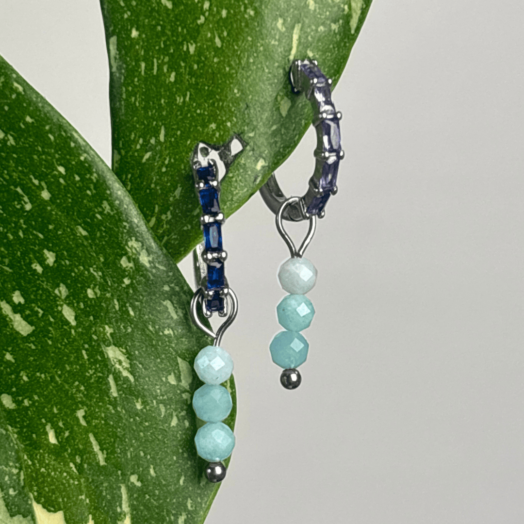 The Guide Crystals Silver Amazonite Triple Dew Drop Crystal Earring Charms