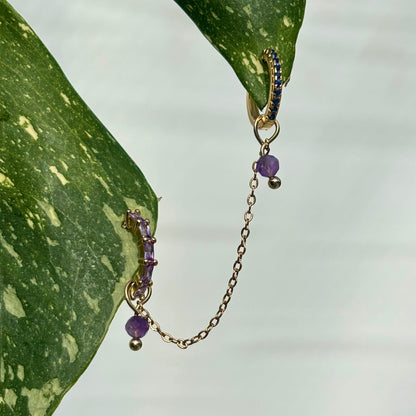 The Guide Crystals Gold | 1 PC Single Amethyst Aphrodite Chain Crystal Earring Charm