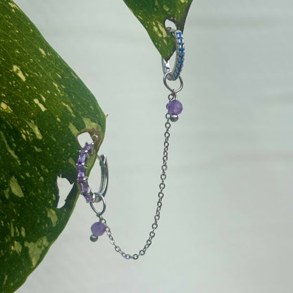 The Guide Crystals Silver | 1 PC Single Amethyst Aphrodite Chain Crystal Earring Charm