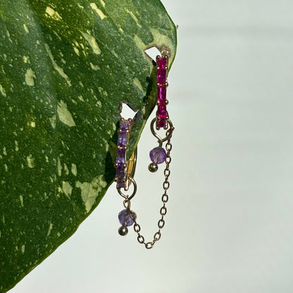 The Guide Crystals Gold | 1 PC Single Amethyst Aurora Chain Crystal Earring Charm