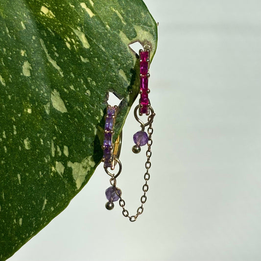 The Guide Crystals Gold | 1 PC Single Amethyst Aurora Chain Crystal Earring Charm