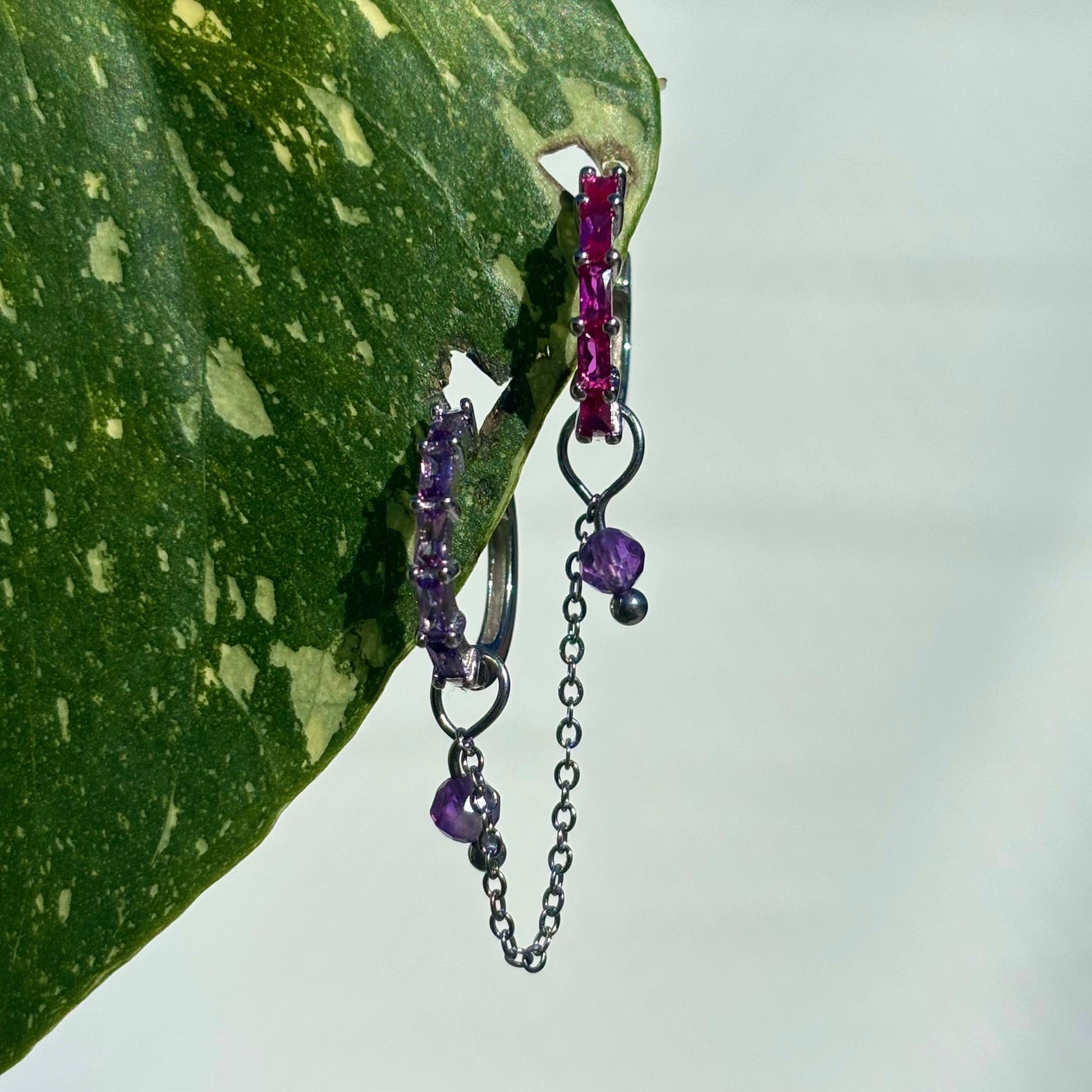 The Guide Crystals Silver | 1 PC Single Amethyst Aurora Chain Crystal Earring Charm