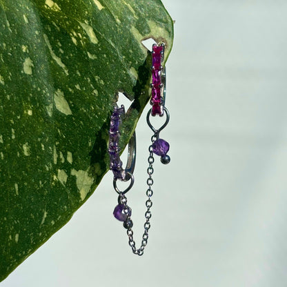 The Guide Crystals Silver | 1 PC Single Amethyst Aurora Chain Crystal Earring Charm