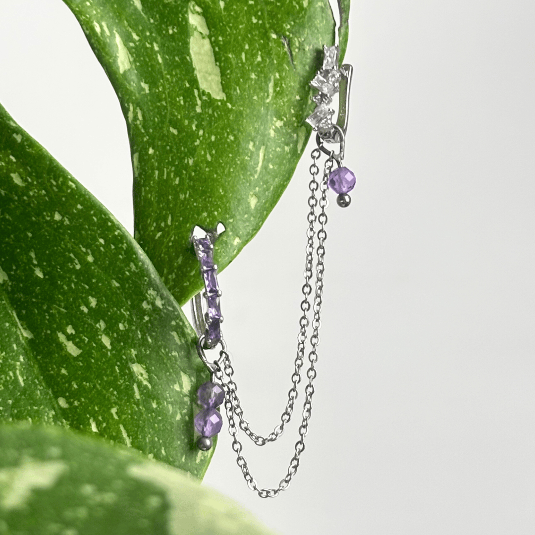 The Guide Crystals Silver | 1 PC Single Amethyst Cordellia Chain Crystal Earring Charm