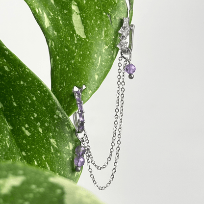 The Guide Crystals Silver | 1 PC Single Amethyst Cordellia Chain Crystal Earring Charm