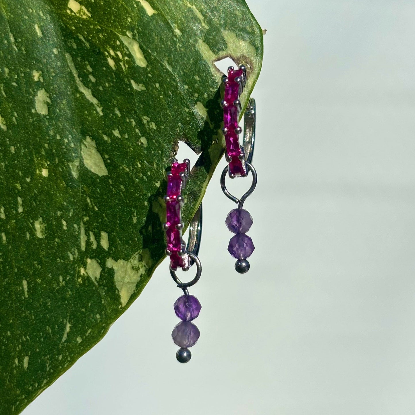 The Guide Crystals Silver Amethyst Double Dew Drop Crystal Earring Charms