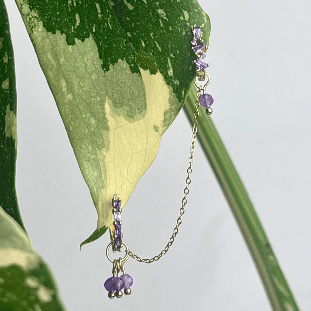 The Guide Crystals Gold | 1 PC Single Amethyst Grape Chain Earring Charm