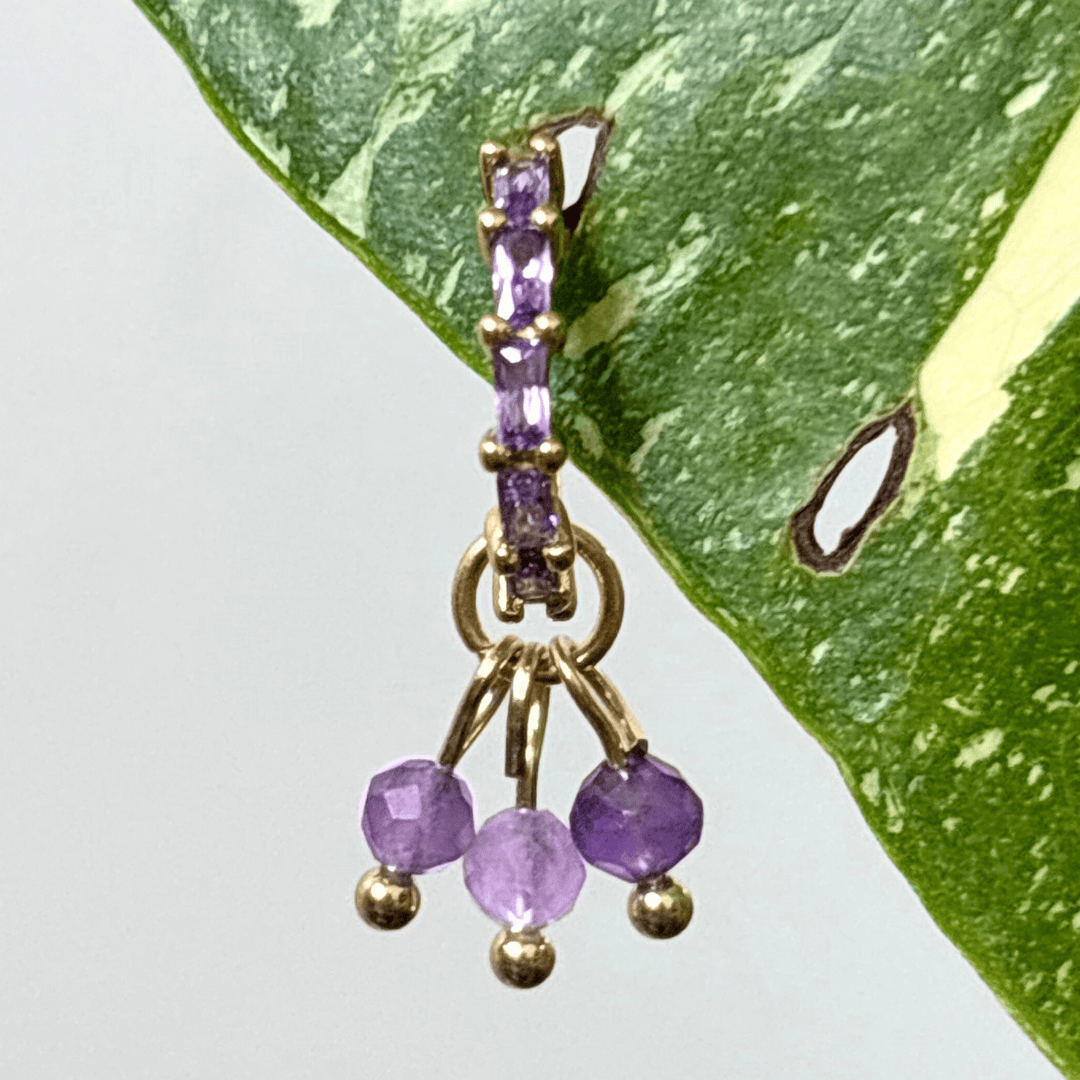 The Guide Crystals Gold | 1 PC Single Amethyst Grape Crystal Earring Charm