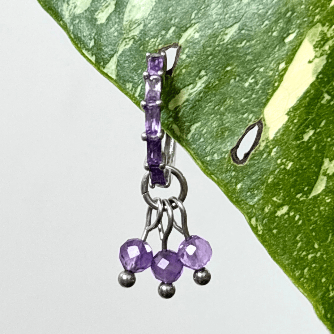 The Guide Crystals Silver | 1 PC Single Amethyst Grape Crystal Earring Charm
