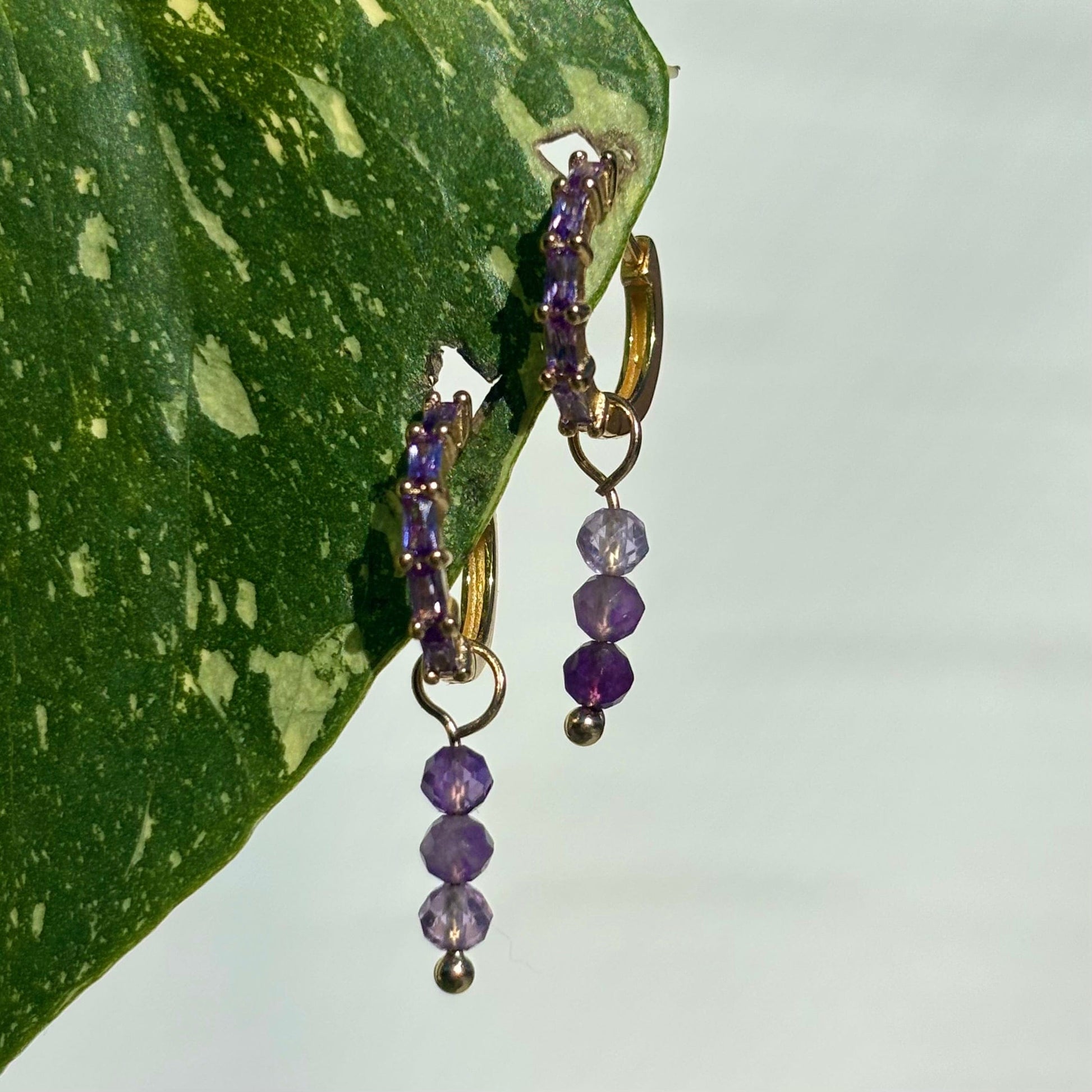 The Guide Crystals Gold Amethyst Triple Dew Drop Crystal Earring Charms