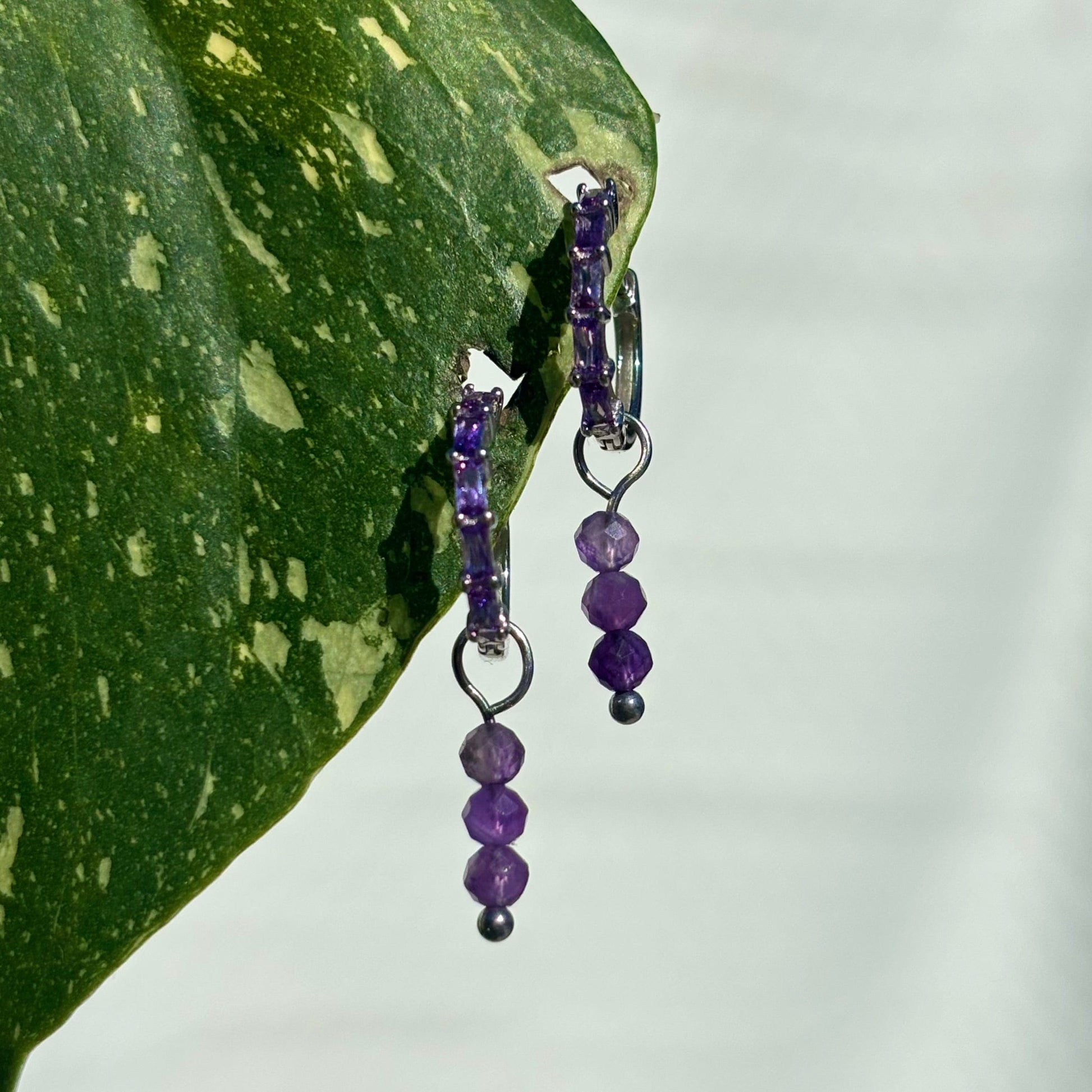 The Guide Crystals Silver Amethyst Triple Dew Drop Crystal Earring Charms