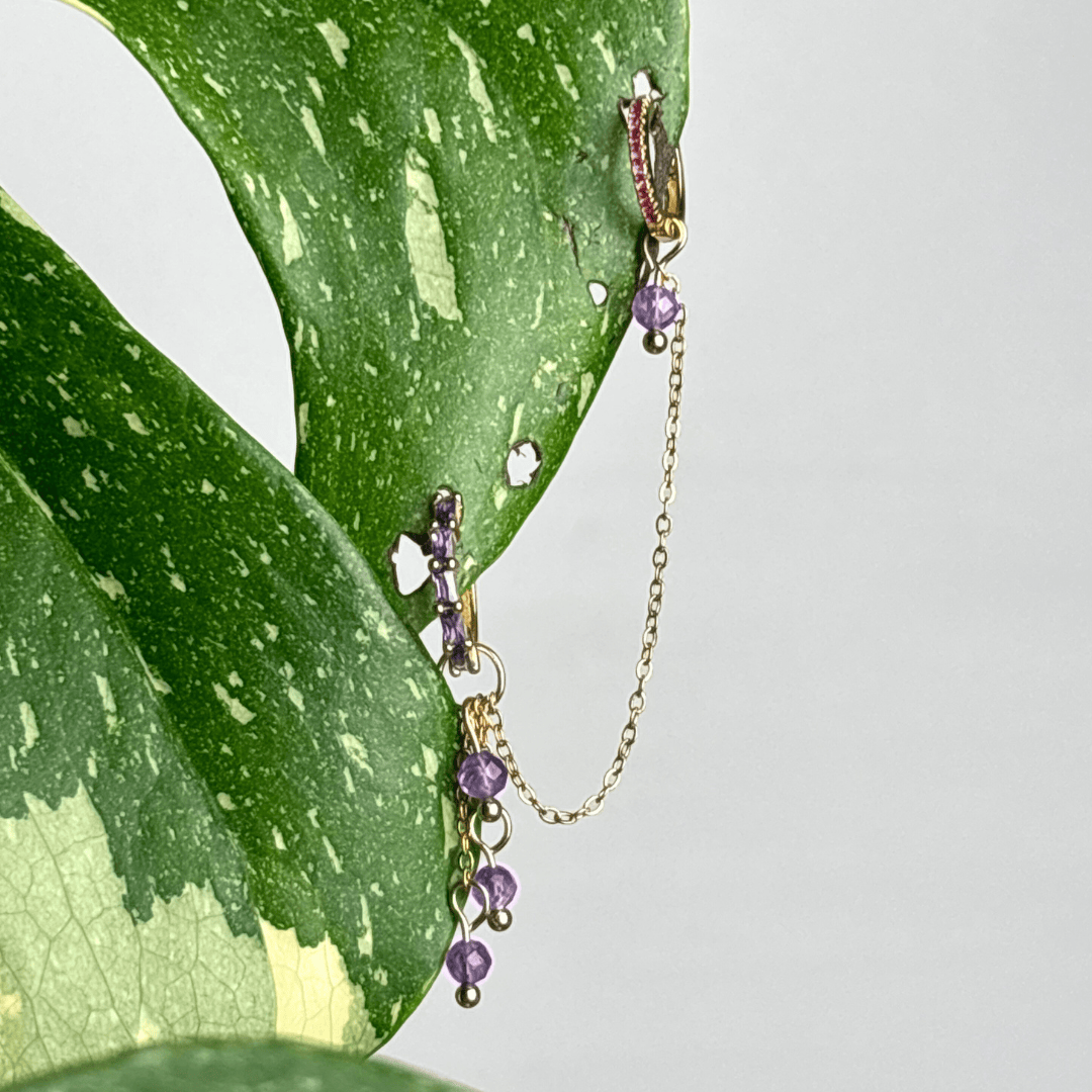The Guide Crystals Gold | 1 PC Single Amethyst Waterfall Earring Chain