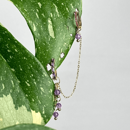 The Guide Crystals Gold | 1 PC Single Amethyst Waterfall Earring Chain