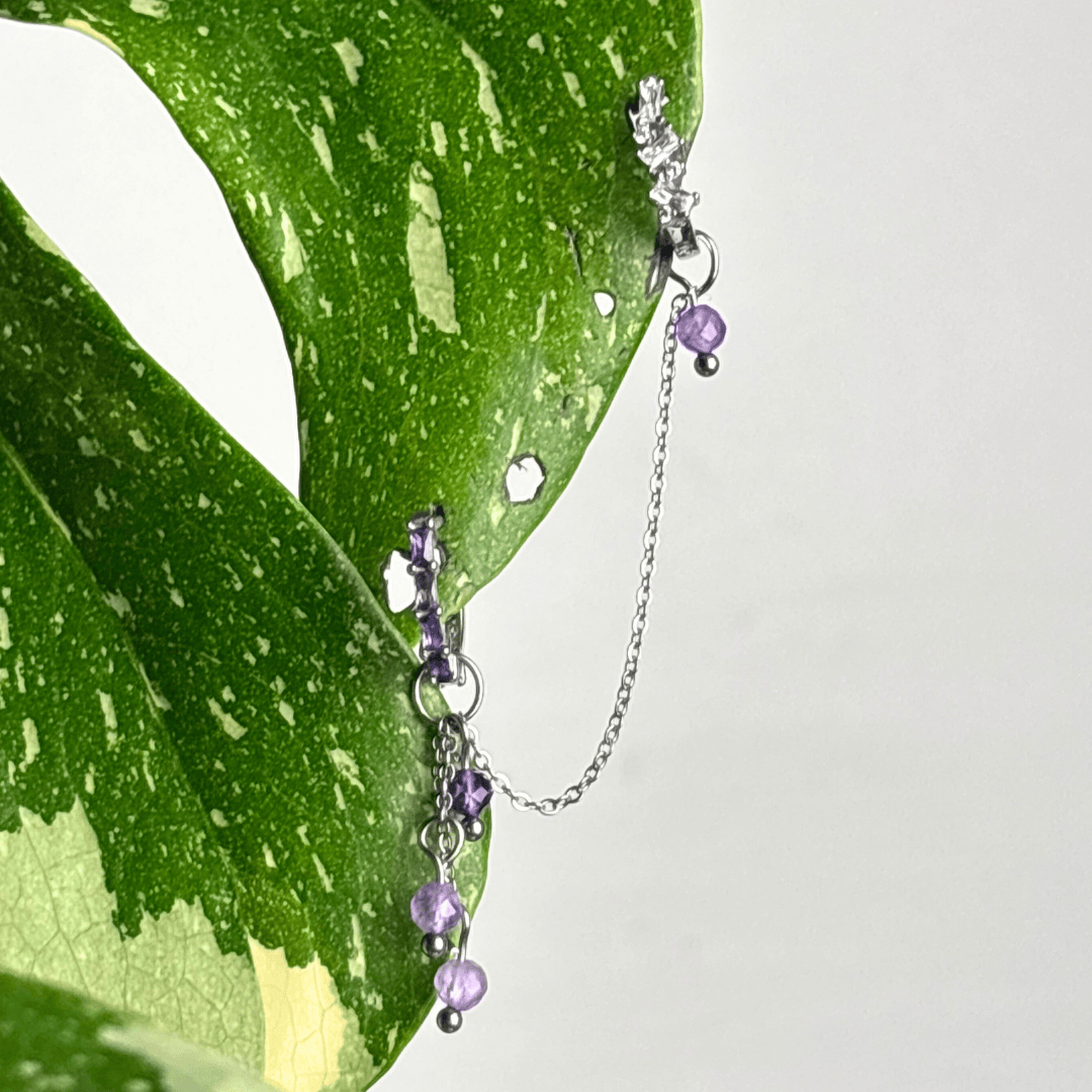 The Guide Crystals Silver | 1 PC Single Amethyst Waterfall Earring Chain