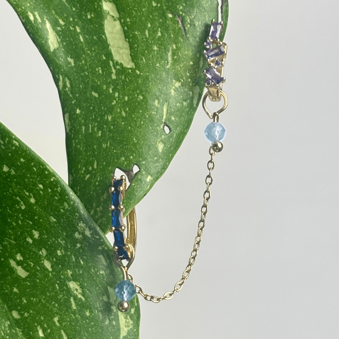 The Guide Crystals Gold | 1 PC Single Aquamarine Aphrodite Chain Crystal Earring Charm