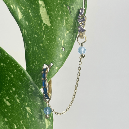 The Guide Crystals Gold | 1 PC Single Aquamarine Aphrodite Chain Crystal Earring Charm