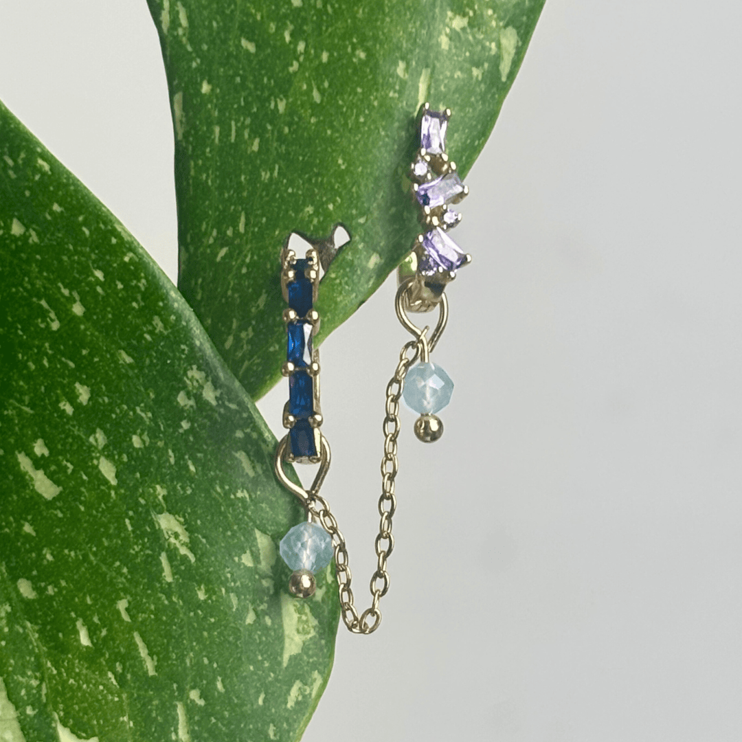 The Guide Crystals Gold | 1 PC Single Aquamarine Aurora Chain Crystal Earring Charm