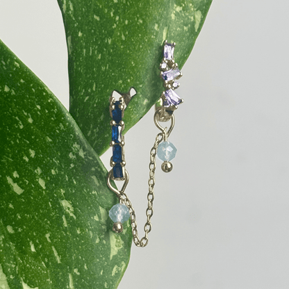 The Guide Crystals Gold | 1 PC Single Aquamarine Aurora Chain Crystal Earring Charm