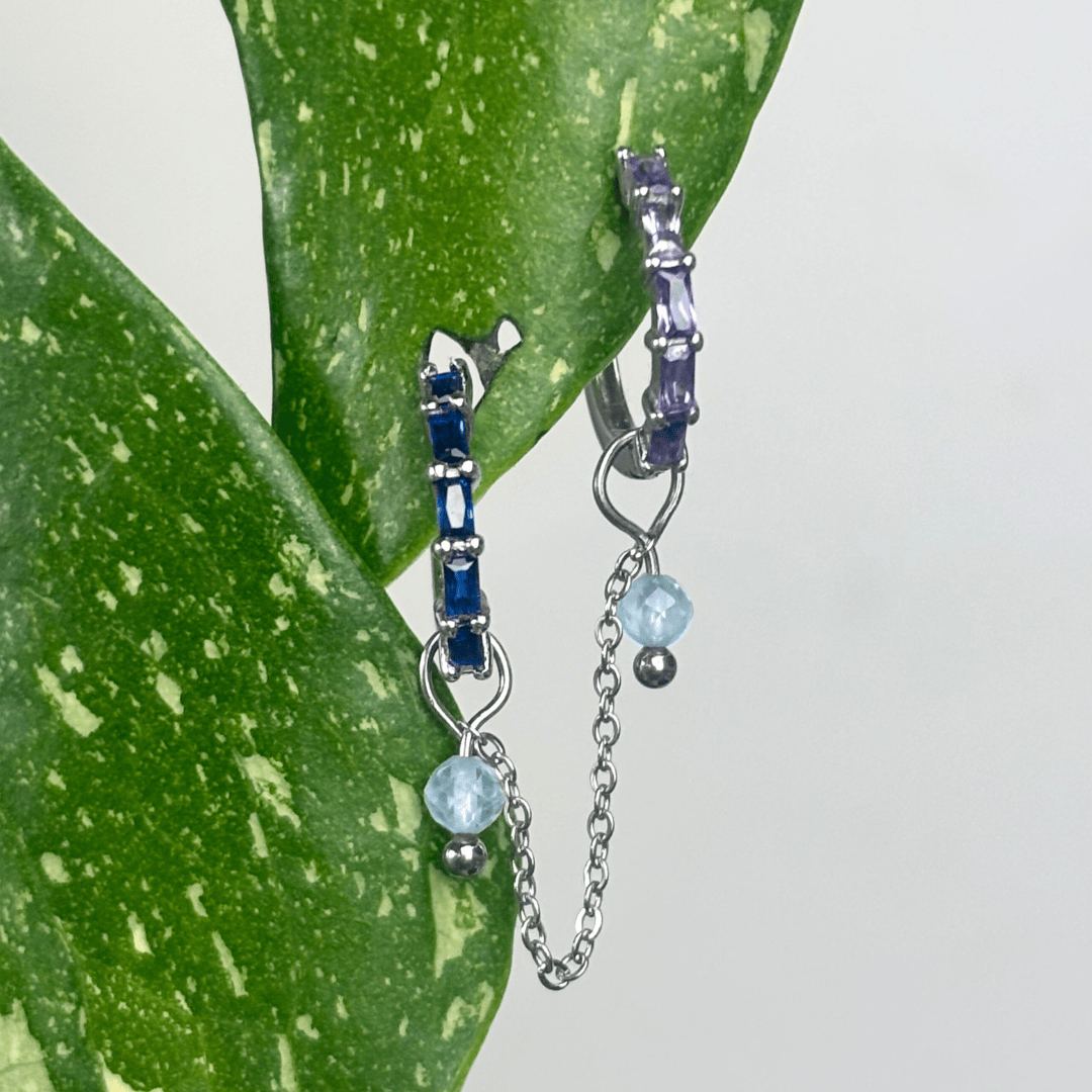 The Guide Crystals Silver | 1 PC Single Aquamarine Aurora Chain Crystal Earring Charm