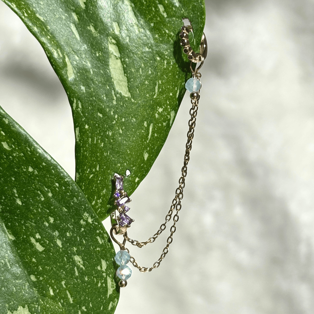 The Guide Crystals Gold | 1 PC Single Aquamarine Cordellia Chain Crystal Earring Charm