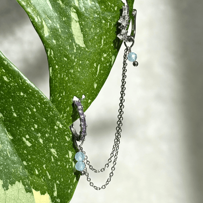 The Guide Crystals Silver | 1 PC Single Aquamarine Cordellia Chain Crystal Earring Charm