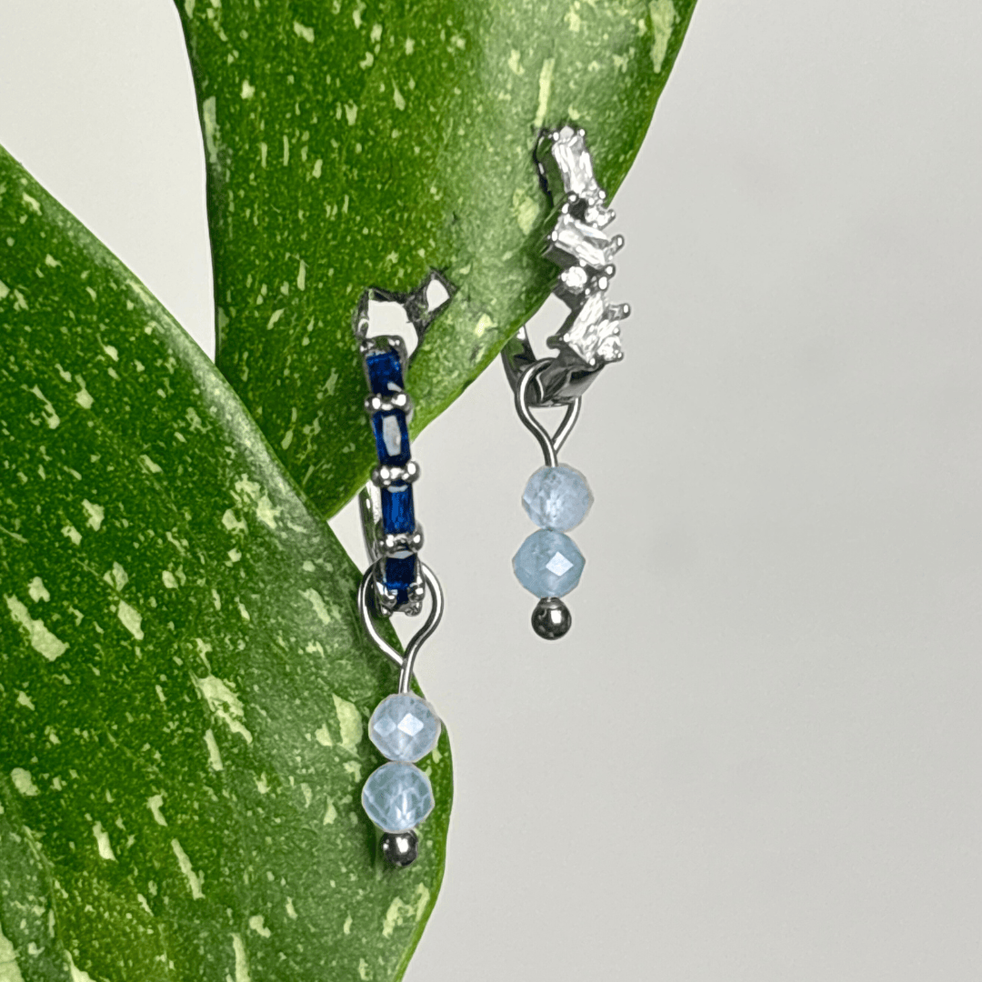 The Guide Crystals Silver Aquamarine Double Dew Drop Crystal Earring Charms