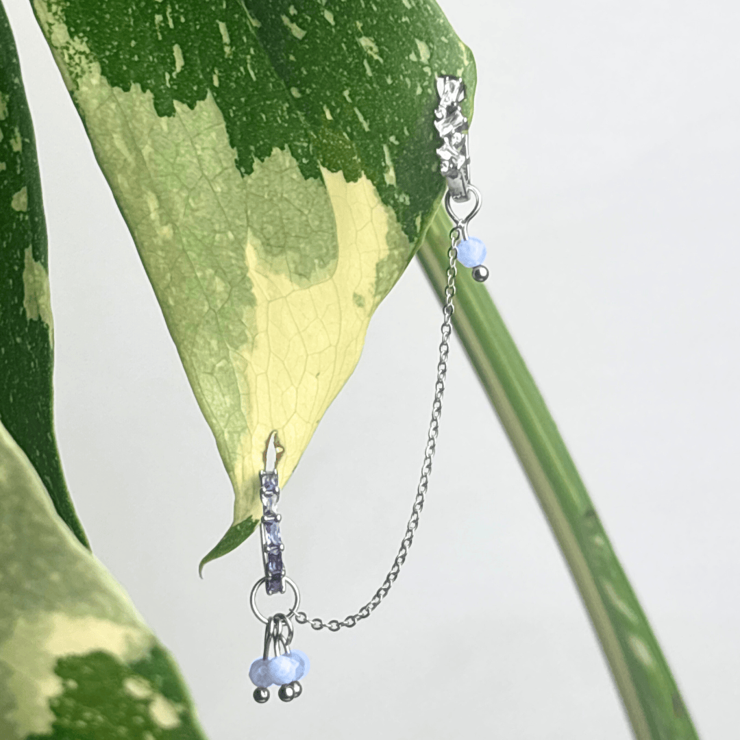The Guide Crystals Silver | 1 PC Single Aquamarine Grape Chain Earring Charm