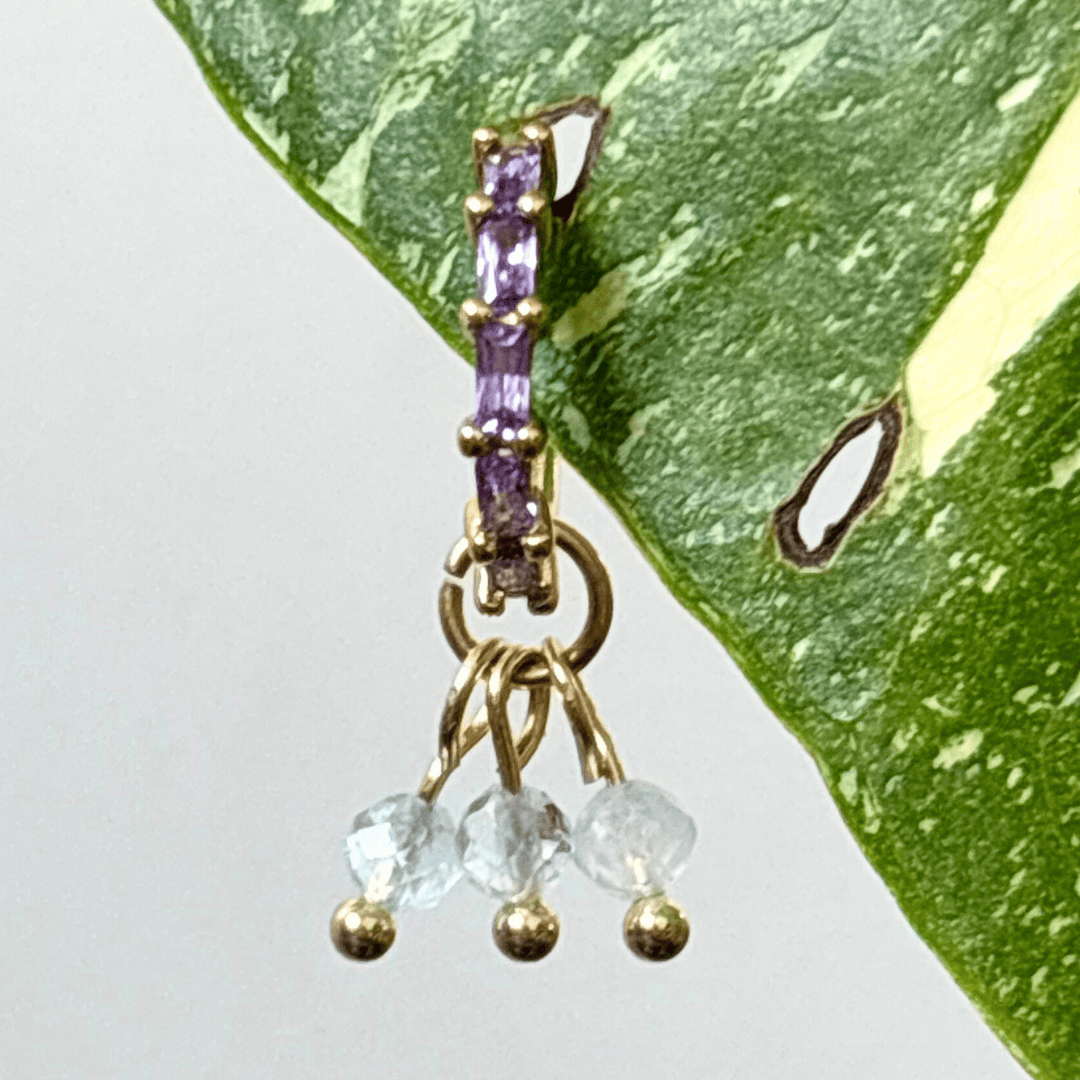The Guide Crystals Gold | 1 PC Single Aquamarine Grape Crystal Earring Charm