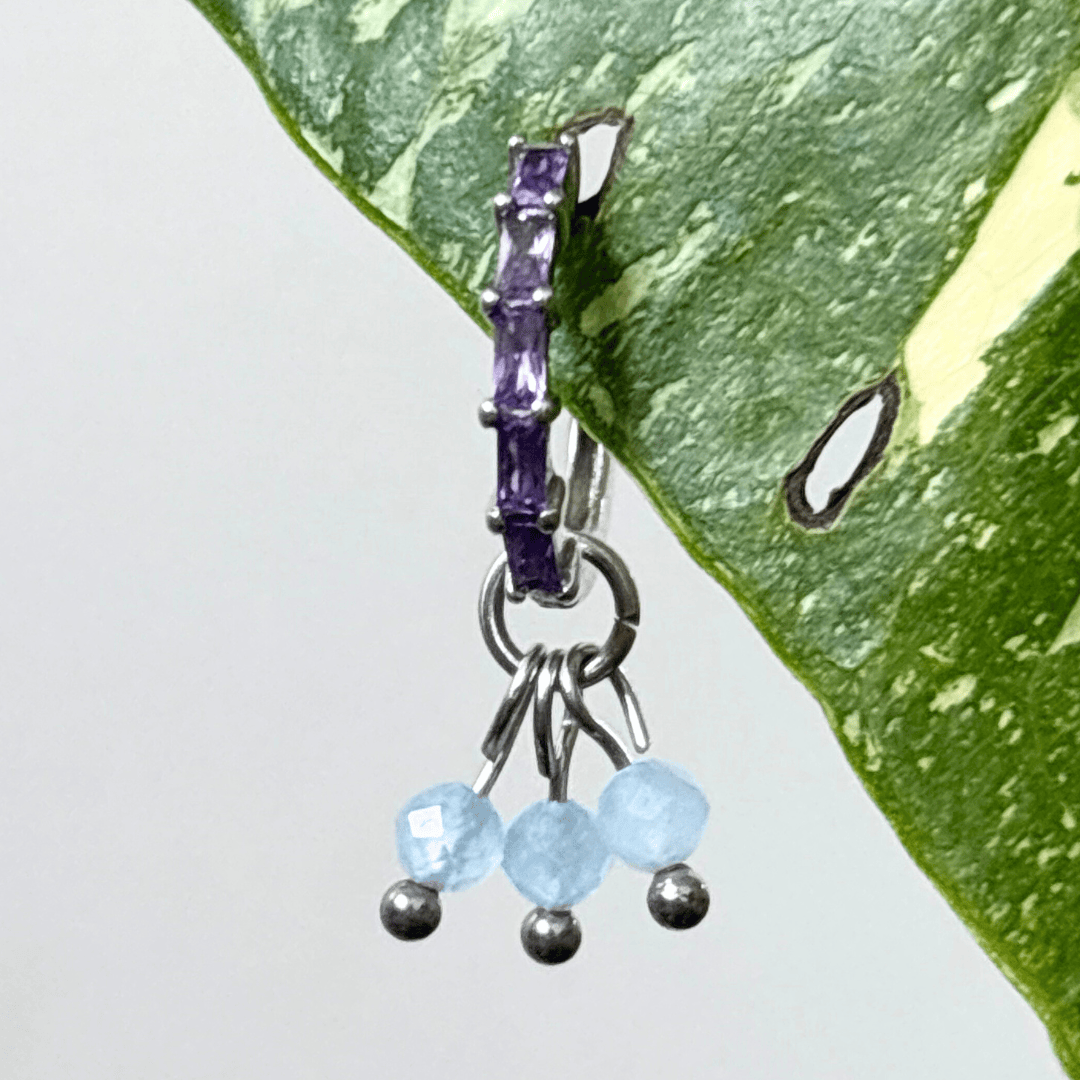 The Guide Crystals Silver | 1 PC Single Aquamarine Grape Crystal Earring Charm