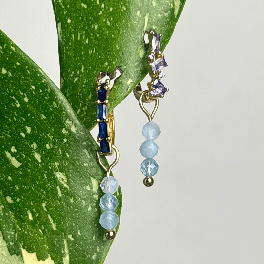 The Guide Crystals Gold Aquamarine Triple Dew Drop Crystal Earring Charms