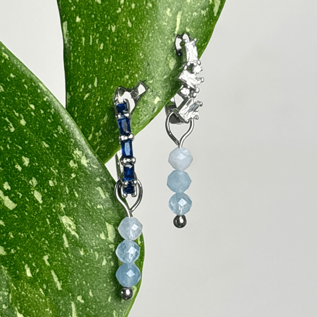 The Guide Crystals Silver Aquamarine Triple Dew Drop Crystal Earring Charms