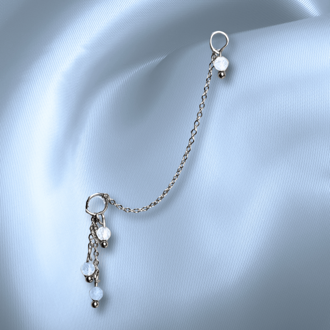 The Guide Crystals Silver | 1 PC Single Aquamarine Waterfall Earring Chain