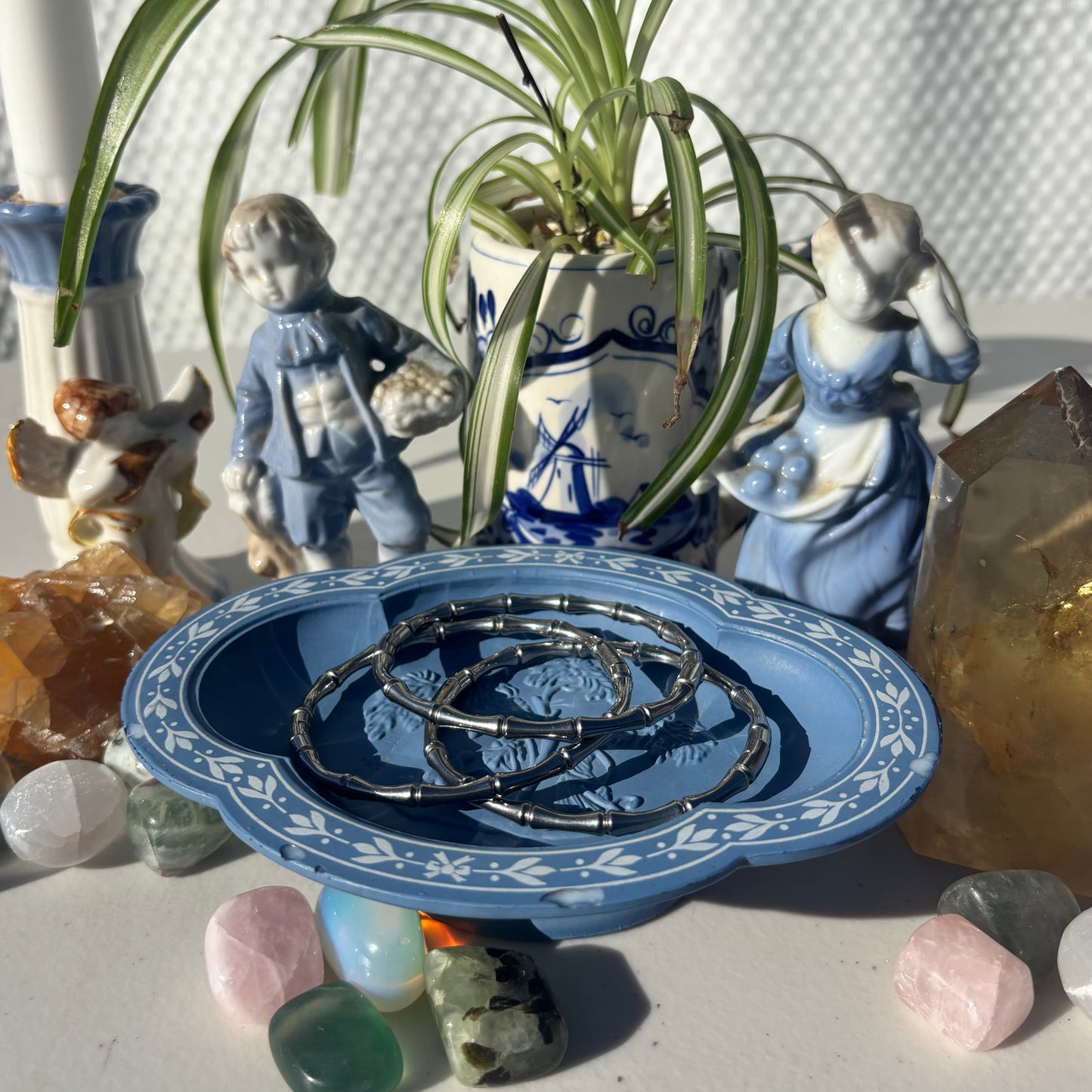 The Guide Crystals Bamboo Silver Bangle