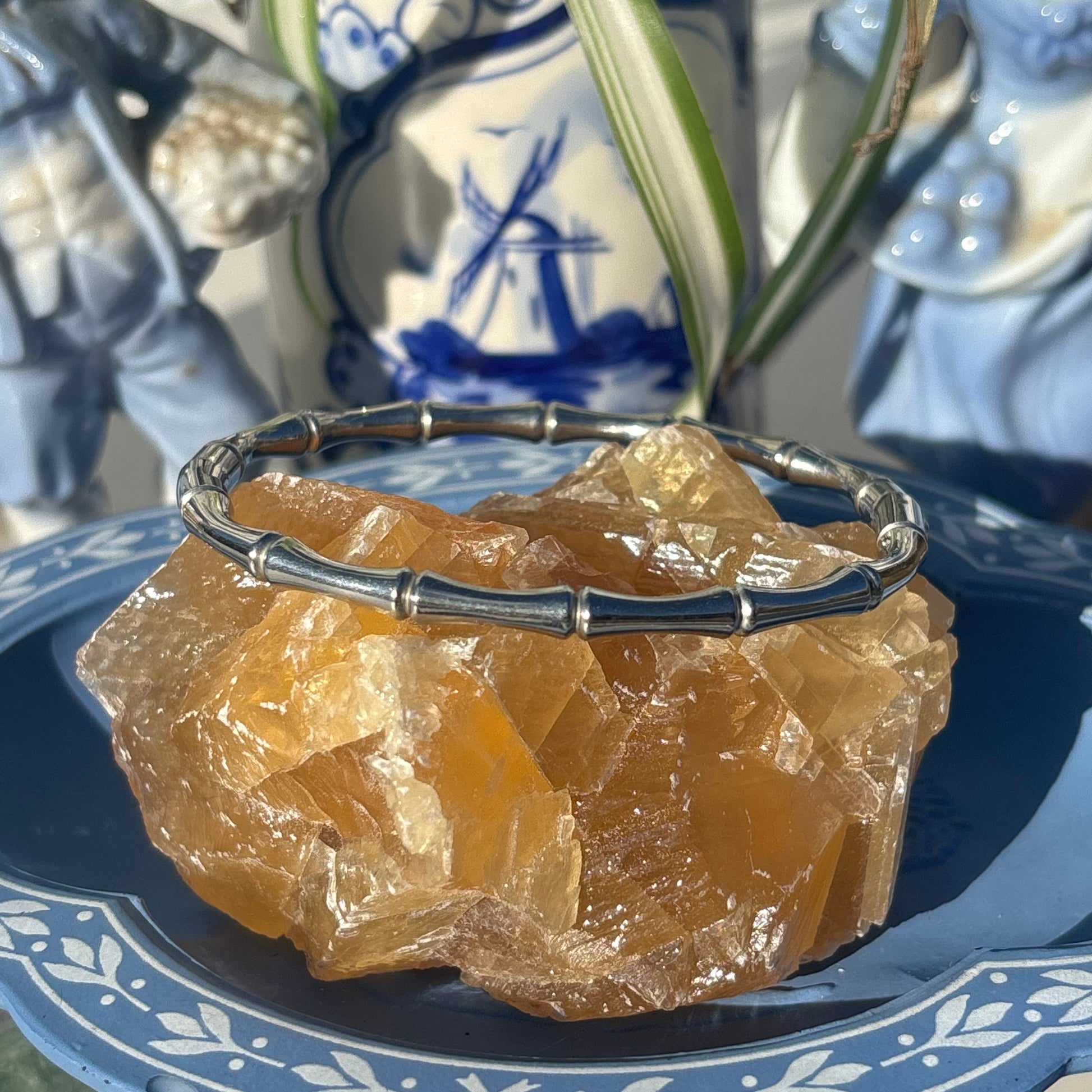 The Guide Crystals Bamboo Silver Bangle