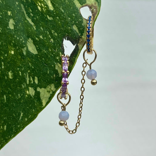 The Guide Crystals Gold | 1 PC Single Blue Lace Agate Aurora Chain Crystal Earring Charm